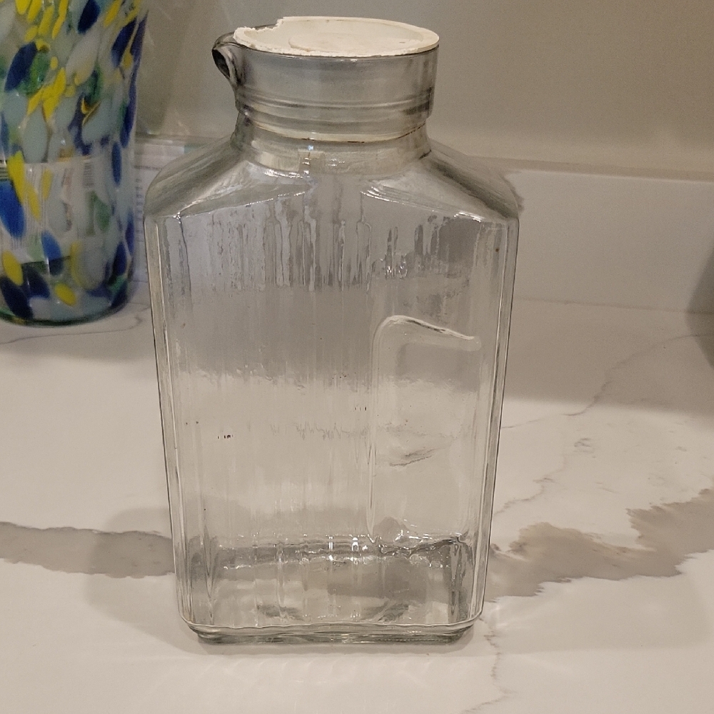 Vintage 1940 Clear Glass Bottle with White Cap For Juice